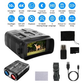 Night Vision Goggles 4K Full-Color Binoculars 10X Zoom with 2624ft Viewing Range 3'' Screen 64G MMC Card WIFI APP Control Save Photo and Video for Cam