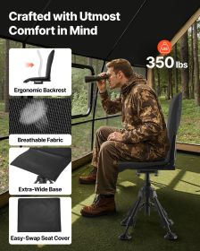 Hunting Chair 360° Swivel Silent Folding Blind Chair Adjustable Legs Seat Cover