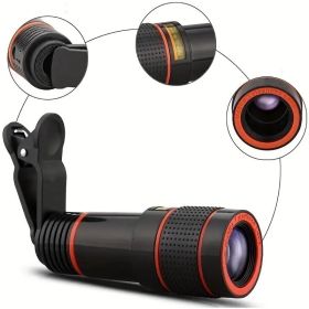 Mobile Phone Attachment Lens, Mobile Zoom Lens, Mobile Camera and Accessories, 8X, 12X, 20X, Smartphone and Tablet Long Focus Telephoto with Clip (Items: 12x)