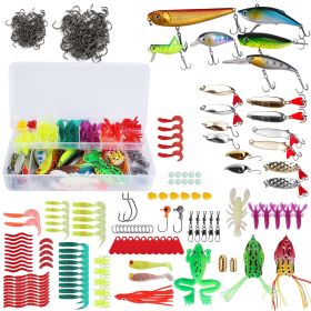 375Pcs Fishing Baits and Tackle Box Saltwater Freshwater Fishing Lures Kit Lifelike Popper Crankbaits Crickets Frogs Spoon Lures Maggots (Color: Multi, size: One size)