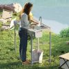 Outsunny Folding Fish Cleaning Table with Sinks, Portable Camping Sink Table with Faucet, Drainage Hose, Sprayer, Shelf, Drawer and Storage Basket