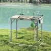 Outsunny Folding Fish Cleaning Table with Sinks, Portable Camping Sink Table with Faucet, Drainage Hose, Sprayer, Shelf, Drawer and Storage Basket